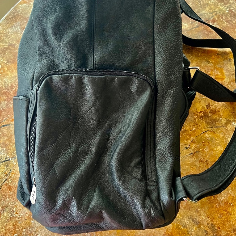 Leather Extra Large Backpack Never Used Black Peb… - image 4